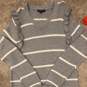 Banana Republic Grey Striped Ruffle Knit Sweater
